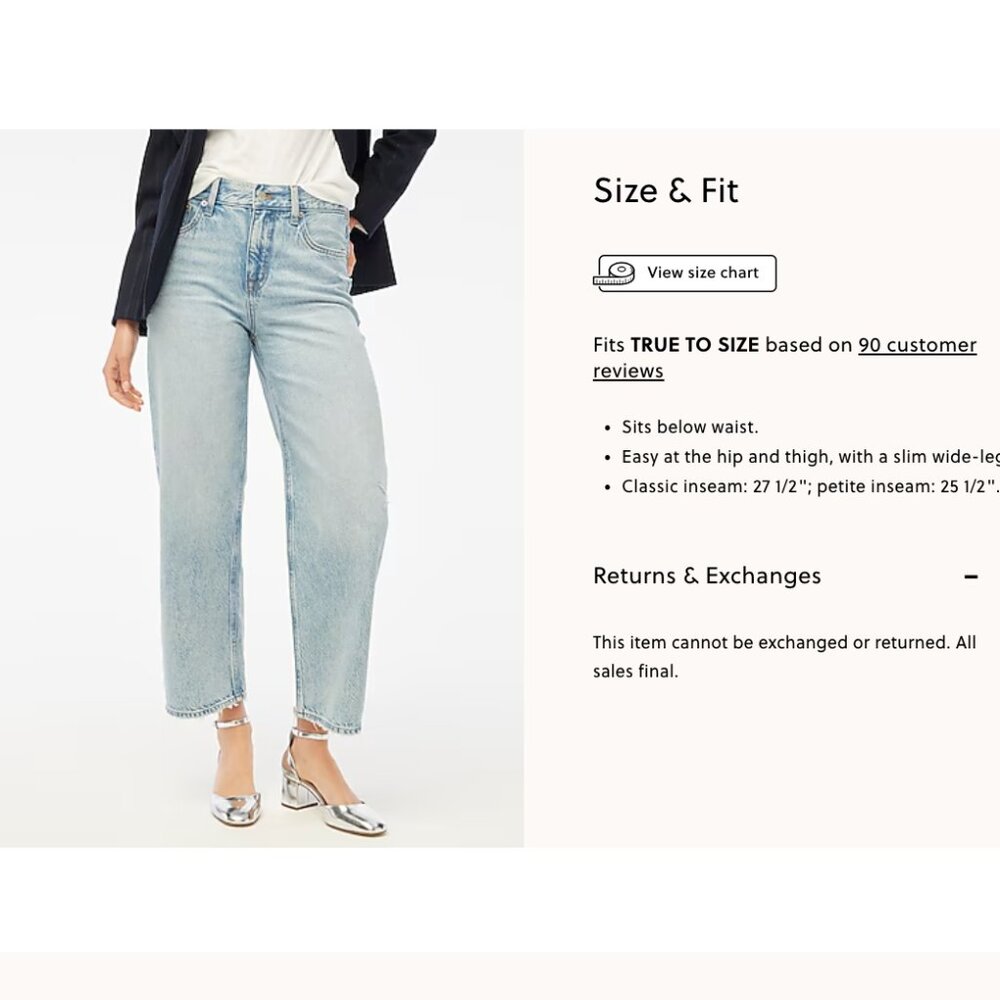 NWT J. Crew Factory 90s Vintage Baggy Jean Size 30T - Picture 16 of 16